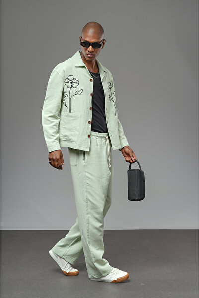 Butik Trend Biz Embroidery Detailed Linen Shirt Trousers Set