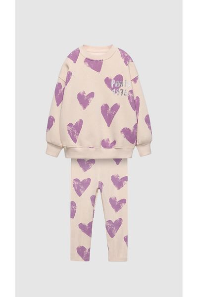 Daisy Dolly Girl's 3 Thread Unsharped Heart Detailed Ribbed Leggings Set