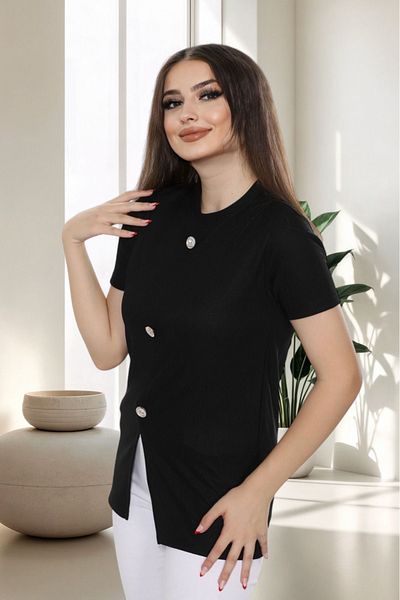 Pollux Women's Corduroy Button Detailed Asymmetrical Cut Blouse