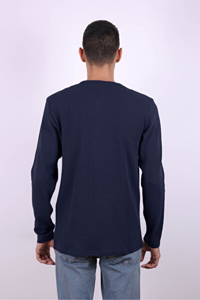 trender Buttoned Waffle Indigo Men's Sweatshirt 5070