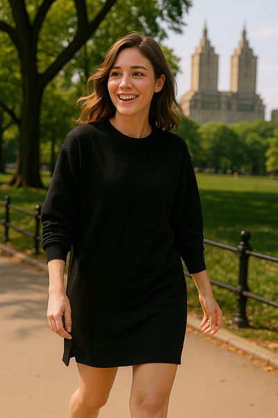 Duss Slim Fit Crew Neck Tunic with Hidden Pocket Detail and Side Slits