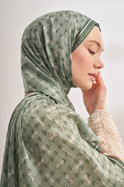 ARMANDA Imported Voile Monogram Pattern Shawl - Linen Green