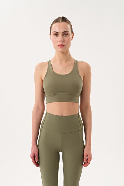 SPORTEMPT Teknik Teksturirano Potpuno Podržani Sportski Grudnjak za Žene - Kaki