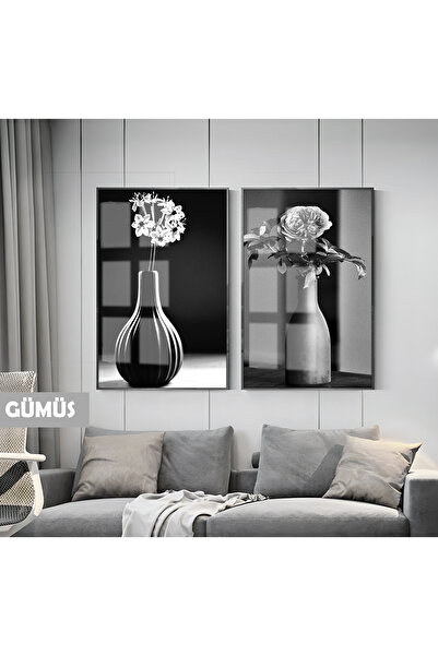 Harikabirev HARİKABİREV | SET ALB&NEGRU COMBINAT FLORAL CU VAZĂ 01 | TABLO DE...