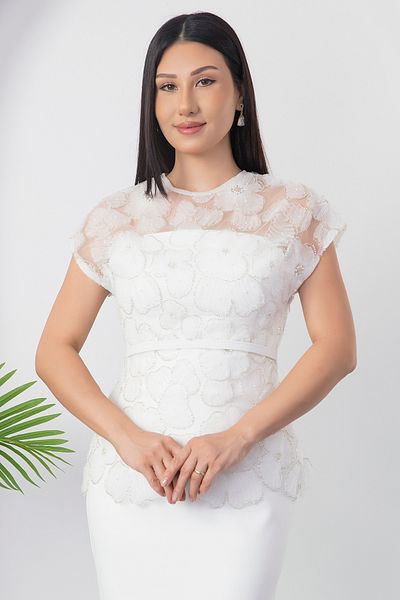 PULLIMM Tulle Atlas Belt Dress with Beaded Top Bal144