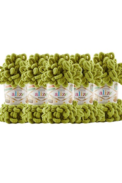 Alize Puffy 5’li Paket El Örgü İpi - Şişsiz – 100g x 5 Adet – Renk No: 11 - Fıstık Yeşili