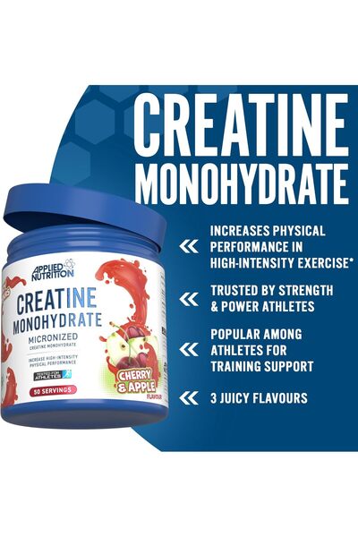 applied nutrition Micronized Creatine Monohydrate Powder, Cherry & Apple Flavor, 250g – 50 Serving