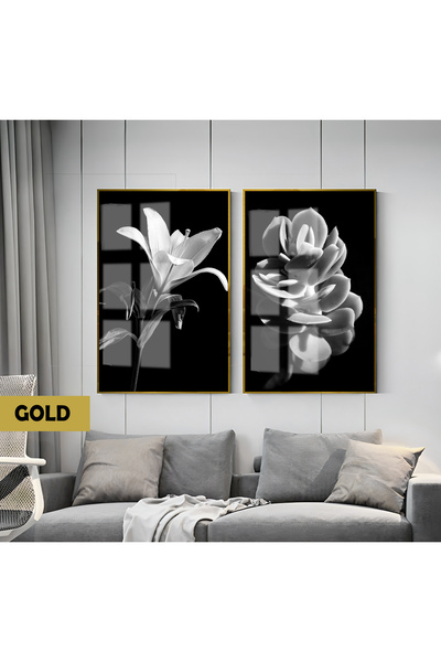 Harikabirev HARİKABİREV | SET FLORI ALB&NEGRU COMBINAT MODERN | TABLO DE STIC...