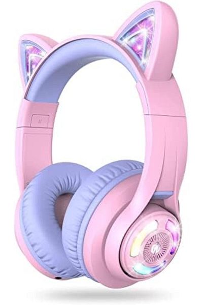 iClever BTH13 Bluetooth Kids Headphones, Cat Ear LED Light Up Wireless Kids Headphones