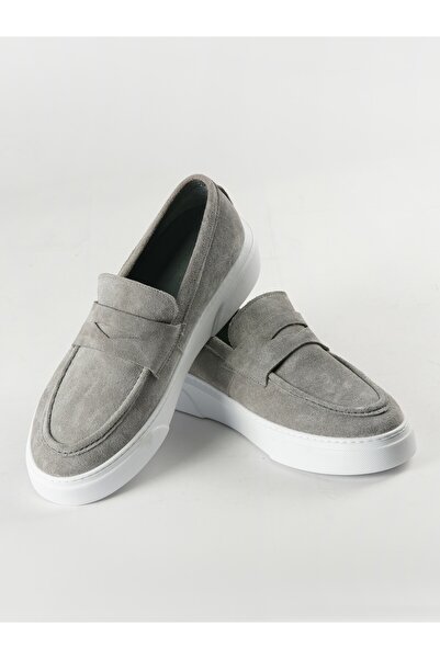 HALAS Erkek Gri Süet Loafer Ayakkabı