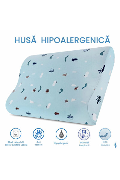 Suporto Husă albastră din bumbac pentru pernă pentru copii mici, antialergenică și antiacarieni, 45x25x7 cm