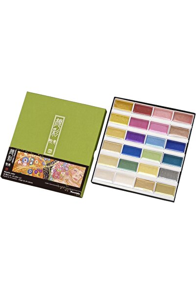 Zig Kuretake Gansai Tambi Metallic Colors Yaldız Tablet Sulu Boya Seti 24 Renk Set 1