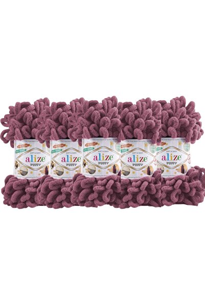 Alize Puffy 5-pack Πλεκτό νήμα χειροποίητης πλέξης - Χωρίς σφουγγάρισμα - 100g x 5 τεμάχια - Χρώμα Νο: 28 - Ροζ