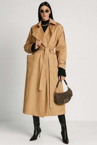 My Blog Salmon Belted Long Trench Coat - 54502