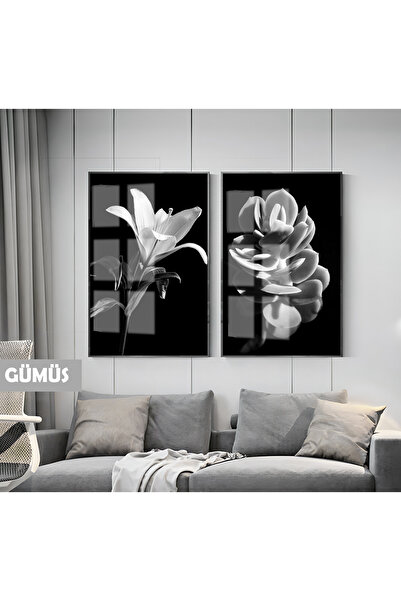 Harikabirev HARİKABİREV | SET FLORI ALB&NEGRU COMBINAT MODERN | TABLO DE STIC...