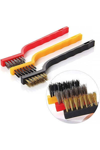 NOYİSKA 3'lü Tel Fırça Seti Pas Sökücü Çelik Pirinç Naylon Metal Temizlik Fır...
