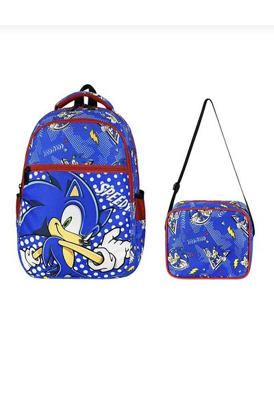 JaspEAdo Sonic Primary School Orthopedic Waterproof Water Bottle 3 Compartment Primary School Boys Backpack