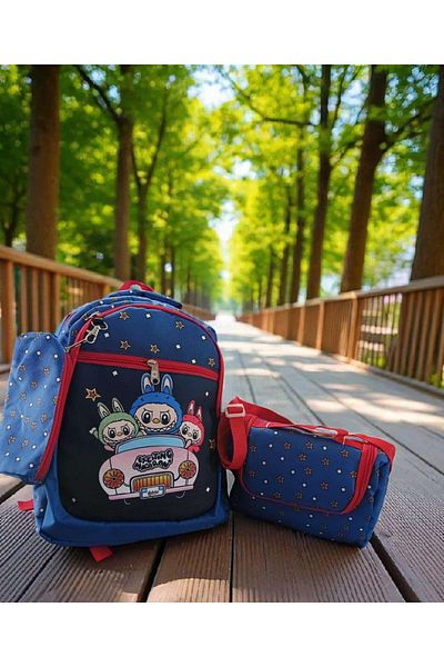 ÇEÇEN HOME (Nutrition+Pencil+Backpack) Labubu Primary School Set for Boys, Labubu Primary School Bag Set