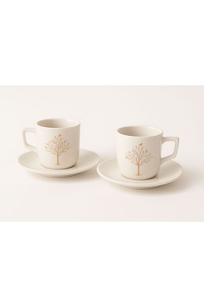 Amentes 4-Piece Tree of Life Coffee Cup Set for 2 - Porcelain Cup Set with Elegance and Grace