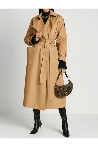 My Blog Salmon Belted Long Trench Coat - 54502