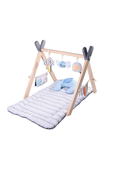 Konig Kids - صالة ألعاب خشبية للأطفال مع حصيرة ووسادة وألعاب معلقة