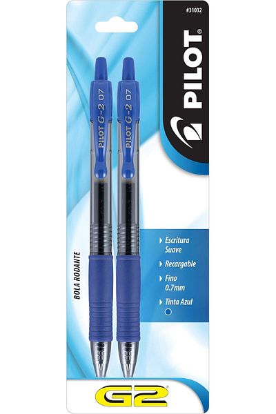 Pilot G2 Premium Gel Roller Pens, Fine Point 0.7 mm, Blue, Pack of 2