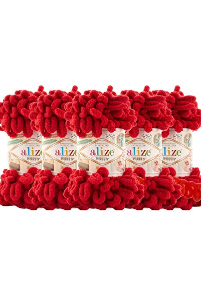 Alize Puffy 5-pack Πλεκτό νήμα χειροποίητης πλέξης - Χωρίς σφιγκτήρα - 100g x 5 τεμάχια - Αρ. χρώματος: 106 - Σκούρο κόκκινο