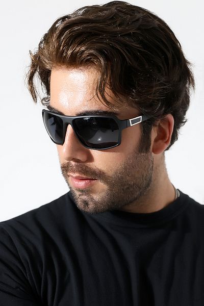 Lozzo Men's Matte Black Square Polarized Sunglasses 23052 C2 P m