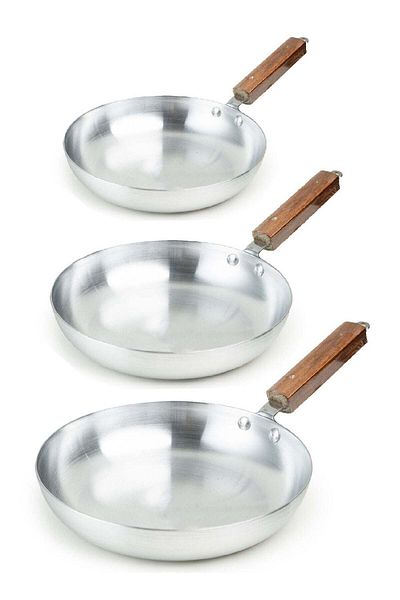 Generic Aluminum Fry Pan Set with Wooden Handle - 3 Pieces (26cm/23.5cm/20.5cm)