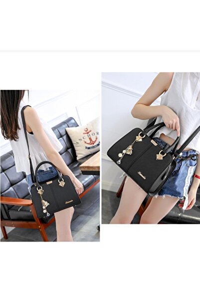 FREELAND Geantă de damă B1060 cu curea de umăr, Pandantiv, piele, Negru