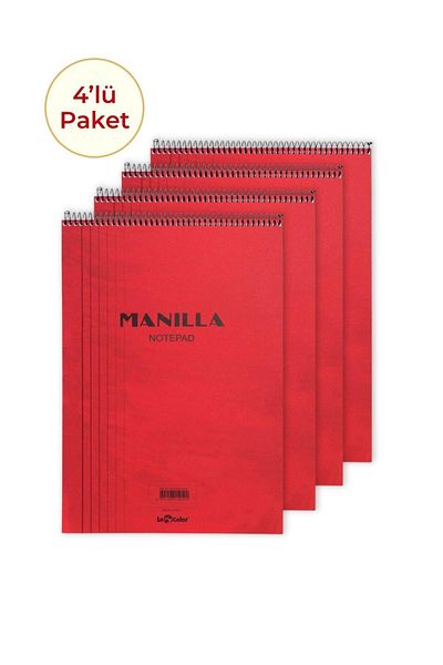 Le Color 4 Pack Manilla A4 Lined Red Memo Pad 4X180 Pages
