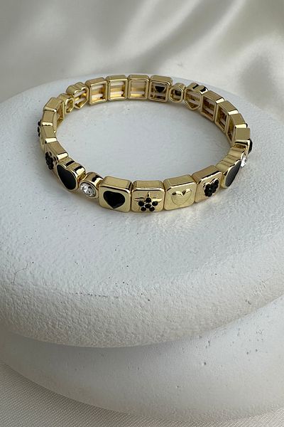 Modex Gold Color Heart Star Stone Detail Special Series Rubber Bracelet