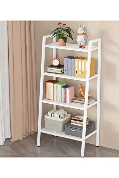 TRENDESK 4 Katlı Merdiven Kitaplık Metal Çerçeve Açık Raf Düzenleyici Beyaz D...