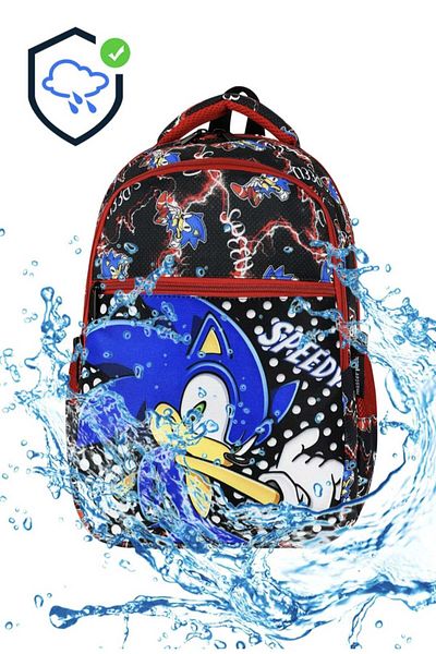 JaspEAdo Sonic Primary School Orthopedic Waterproof Water Bottle 3 Compartment Primary School Boys Backpack