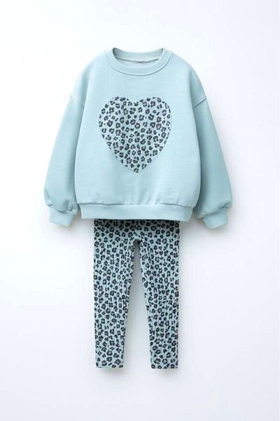 Daisy Dolly Girl's Heart Detailed Cotton Ribbed Leggings Set
