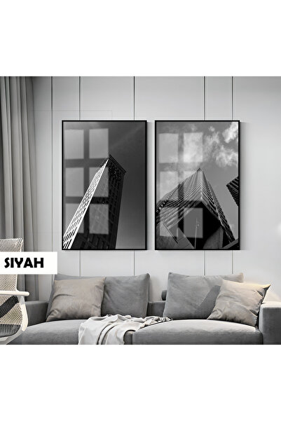 Harika bir ev HARİKABİREV|SİYAH&BEYAZ SET GÖKDELEN KOMBİNİ |ÇERÇEVELİ CAM TAB...