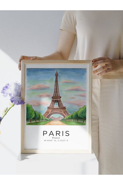 studio duha Paris Eiffel Tower Picture Watercolor Poster France Wall Painting Frameless Paris Poster Colorful