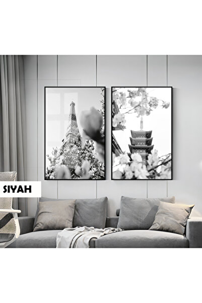 Harika bir ev HARİKABİREV|SİYAH&BEYAZ PARIS -TOKYO ÇİÇEKLİ KOMBİNİ |ÇERÇEVELİ...