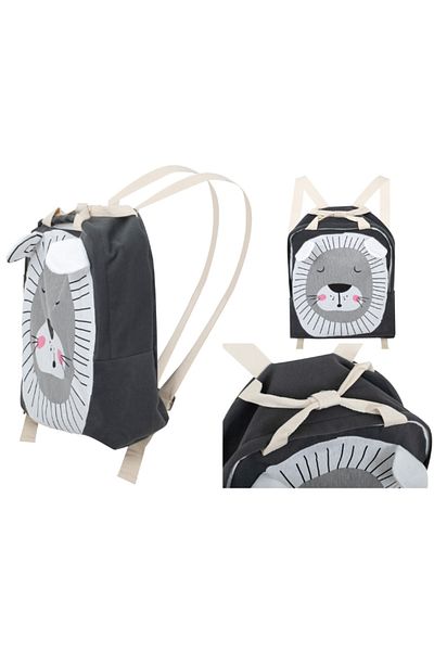 OEM Preschool backpack, Lion model, Cotton, 34x34x10 cm, Gray