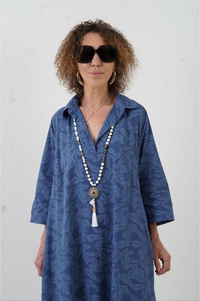 Zelish My Sister Indigo Soft Patterned Pocket Shirt Dress