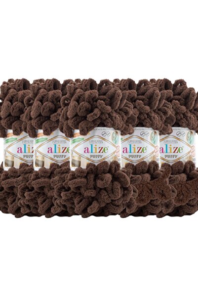 Alize Puffy 5 Pack Πλεκτό Κλωστό Χειροποίητο Πλέξιμο - Χωρίς Σωληνάριο - 100g x 5 Τεμάχια – Αρ. Χρώματος: 493 - Καφέ