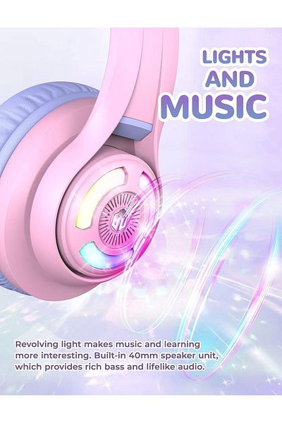iClever BTH13 Bluetooth Kids Headphones, Cat Ear LED Light Up Wireless Kids Headphones