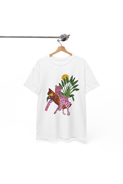 Tubinyoo تي شيرت كبير الحجم للجنسين بنقشة الفهد على الشجرة