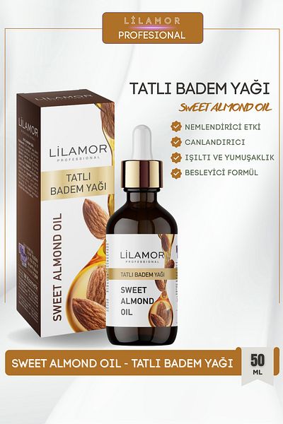 Lilamor Sweet Almond Oil 100% Pure Glass Bottle 50ml Sweet Almond Oil
