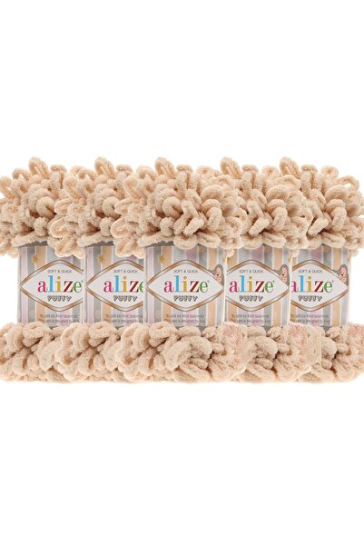 Alize Puffy 5 Pack Hand Knitting Yarn - No Need for Skewers - 100g X 5 Pieces - Color No: 310 - Honey Foam