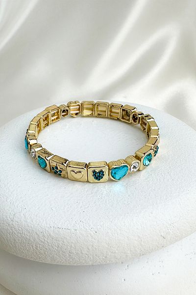 Modex Gold Color Heart Star Stone Detail Special Series Rubber Bracelet
