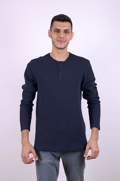 trender Buttoned Waffle Indigo Men's Sweatshirt 5070