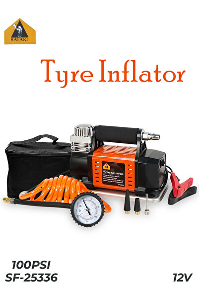 Safari 12V Portable Tire Inflator Air Compressor, 100 PSI, 40L/Min, 3M Cable ...
