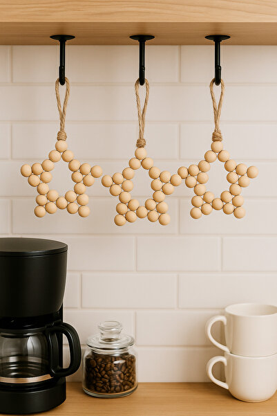 rosfloa rf 3’lü Ahşap Boncuk Yıldız Dekor – Kahve Köşesi, Mutfak, Banyo ve Ba...