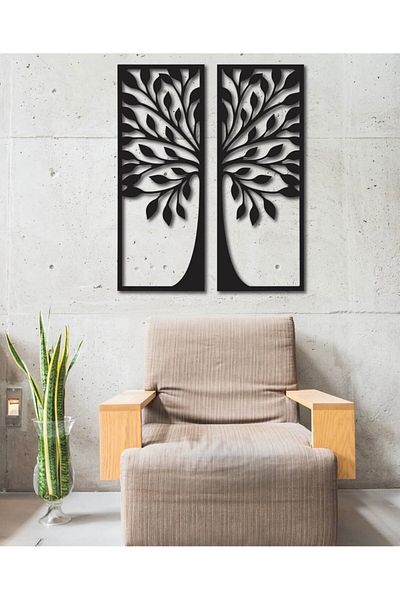 Dekormarket 2-Piece Tree Wall Decor – Black Acrylic 45x55 cm